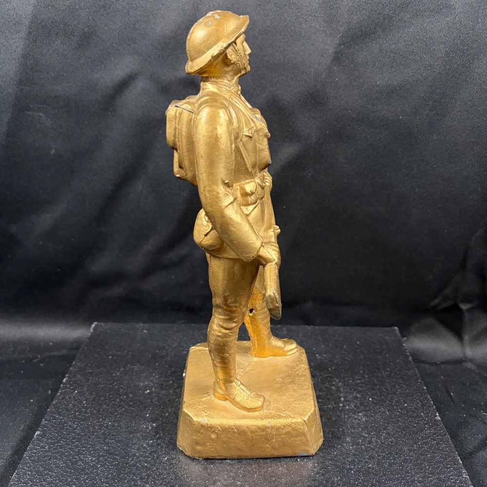 George Dilboy WWI Doughboy Soldier Statue Cast Metal Gold Tone Vintage 5.5" - Picture 14 of 15